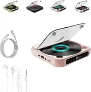 Portable Bluetooth-Compatible CD Player, Home Rechargeable Compact CD Player Built-in HiFi Speakers, Supports/AUX/USB and Repeat Modes, with Timer and Screen Display (Pink)