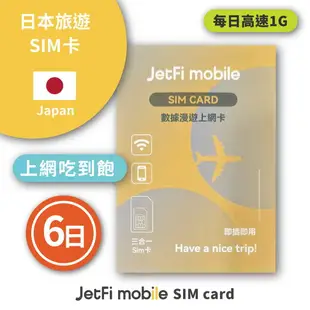 【日本上網卡，手機 SIM卡 4天/5天/6天/7天 】- (1GB/天)到量降速吃到飽