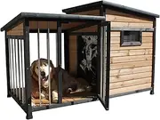 PETJOINT Large Wooden Dog Kennel Crate Door Lock, in-Built Storage, Window