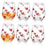 6 Pack 16 oz Heart Valentine's Day Wine Glass Set Valentine's Day Stemless