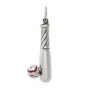 Sterling Silver Polished And Antiqued Enamel Bat Ball Charm