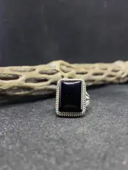 Native American Navajo black onyx Sterling Silver square Ring Size 6.5