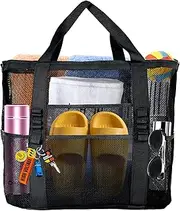 [Yunaeduo] Beach Bag, Mesh Beach Bag - Extra Large Beach Tote Bag - Lightweight Beach Toys Bag with 9 Pockets, Beach Essentials