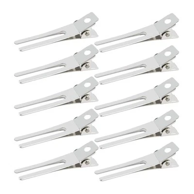 50pcs Hairdressing Double Prong Curl Clips, Wobe 1.8" Setting Section Silver