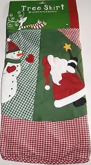 Christmas Tree Skirt 48" RED/GREEN GINGHAM CHRISTMAS APPLIQUE TREE SKIRT