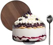 Large Trifle Bowl with Lid (130oz) - Silver Serving Spoon & Acacia Wood Lid - Trifle Bowl Glass, Glass Salad Bowl, Trifle Bowl with Pedestal - Trifle Dish for Layered Desserts, Fruits, Salads, Punch
