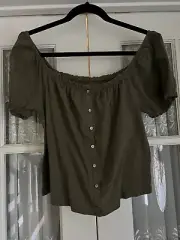American Eagle Green Crop Peasant Top Button Front Size Small NWT