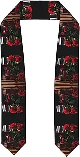 [SKKNT] Red Rose And Wine Romantic Lovers Decor Print Graduation Shawl Stole For Academic Commencements Honor Sash Congratulations
