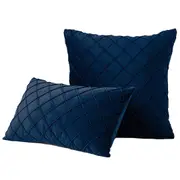 Velvet Cushion Cover Diamond Pleated Checked Home Decor Sofa Throw Pillow Case - Navy