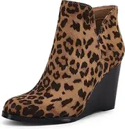 [LAICIGO] Womens V Cut Wedge Ankle Booties Zip-up Closed Toe Stacked Heel Faux Suede Winter Boots