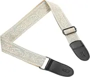 uxcell Guitar Strap, Cotton Webbing Leather Ends Straps Vintage Embroidered 2" Wide Adjustable Straps with Black Buckle for Acoustic, Electric, Bass Guitars, Blue-White Pattern