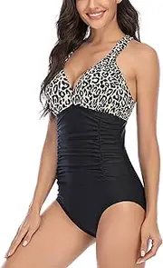 [Mingnos] Women's One Piece Swimsuits Ruching Tummy Control Modest Swimwear