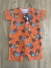 BONDS BABY WONDERSUIT ROMPER - MOTORBIKES ORANGE - SIZE 3 BNWT