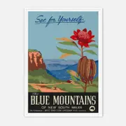 Galrie Stunning Vintage Travel Poster of the Blue Mountains in New South Wales, White Frame, 50 x 70cm (20 x 28inch)
