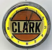 16" CLARK Oil Nostalgic Sign Yellow Neon Wall Clock Garage Man Cave