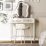 Dressing Table，Vanity Desk with Drawers Makeup Vanity Table with Mirror Brightness Adjustable with Stool Contemporar Metal(White,80cm)