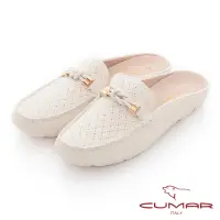在飛比找momo購物網優惠-【CUMAR】沖孔平結飾釦平底穆勒鞋(米白)