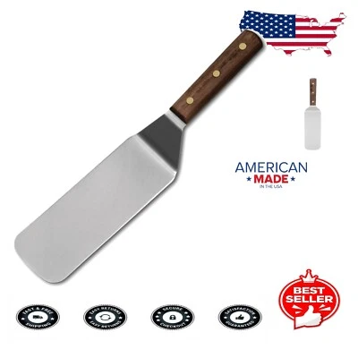 Made in USA 8x3 Stainless Steel Burger Turner with Rust-Resistant Walnut Handle