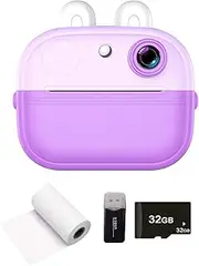 Camera Instant Thermal Printer 2.0 Inch Screen P Printer 48MP Rear Camera Support r ing Video Recording Thermal INKL Printing with 1 White Print Paper Toddler Learning Toy Purple 2