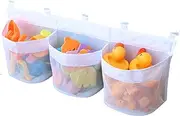 Bath Toy Storage,Large Capacity Bath Toy Holder,Baby Mesh Wall-Mounted Bath Toy Organizer,3 Compartment Bath Tub Toy Holder,Space-Saving Shower Toy Holder (White)