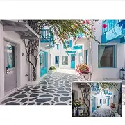 CSFOTO 7x5ft Background for Beautiful Architecture with Santorini and Greece Style Photography Backdrop Mediterranean Mykonos Romantic Honeymoon Wedding Tour Photo Studio Props Polyester Wallpaper