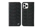 For iPhone 13 Pro Max Case Crocodile Pattern Genuine Cow Leather Cover Black