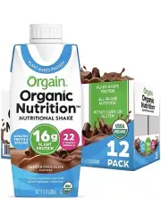 Orgain Organic Vegan Plant Based Nutritional Shake, Chocolate 11 Fl Oz, 12-Pk