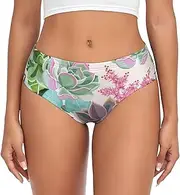 [SAAKE] Colorful Succulent Print Women's Briefs XS S M L XL XXL 3XL 4XL Plus Size Briefs Bikini Ladies Underpants, Black, Medium