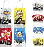 12x Superhero Party Supplies Birthday Decoration Paper Bag Kids Lolly Bag Favour Box Kraft Treat Box Gift Box Gable Box Gift Bag Themed Party Bag