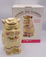 Puss 'N Boots Block Ceramic Cookie Jar Classic Block Hand Painted