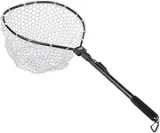 Fly Fishing Net Fish Landing Net Portable Folding with Soft Rubber Mesh Carabiner Clip for Trout Fishing Catch Release Black Fish Landing Net