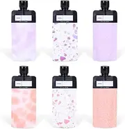 Leak Proof Empty Squeeze Pouches,Refillable Travel Pouches for Toiletries Portable,Travel Fluid Makeup Packing Bag for Lotion Shampoo Face Cream Hand Soap (Pink+Purple, Pack of 6)