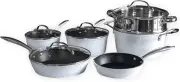 Luxurious Non-Stick Ceramic 10 Piece White Hammered Cookware Set with Glass Lids