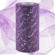 Swpeet 6 Inch by 50 Yards Mulberry Glitter Tulle Fabric Roll, Fabric Spool Sparkling Tulle Ribbon, Netting Polyester Spool for DIY Birthday Party Wedding Decorations Christmas Craft Supplies