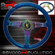 Wakaba 6 Bolt Metallic Blue Wood Neo Chrome Center Deep Dish Steering Wheel (for: Lexus)