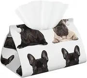 French Bulldog Tissue Box Cover Pu Leather Waterproof Tissue Box Holder Modern Rectangular Tissue Case Paper Holder Decorative Organizer for Car Bathroom Bedroom Office Tabletop Decor