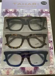 TAHARI THICK READING GLASSES READERS BLACK, TORTOISE, ROYAL WOMEN'S 3.00 NIB
