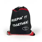 Drawstring Backpack Gym Diaper Bag Keepin' It Together Black Red Side Pocket NEW