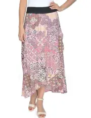 NY Collection Skirt Womens Size Small Pull On Patchwork Floral Print Hi Lo Midi