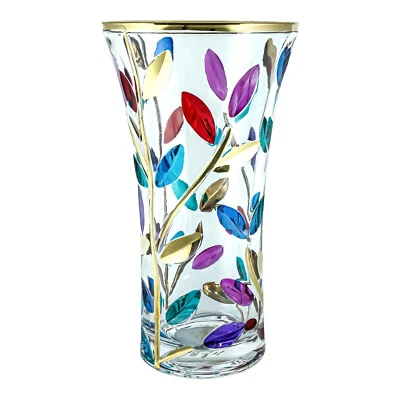 Murano Glass Vase Multi Coloured Gold Trim Flower Hand Made Millefiori 21cm High