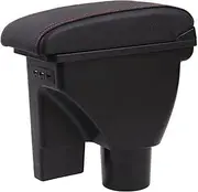 Center Armrest Box Double Leather Armrest Box with 3 USB for for Getz Car Universal Central Armrest Storage Box(B Black White line)
