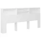 Wooden Headboard with Bed Storage Shelf Rack Head Bedhead White Super King 220cm