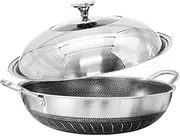 316 Stainless Steel Non-Stick Stir Fry Cooking Kitchen Wok Pan Honeycomb Double Sided 36cm with lid