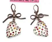 Betsey Johnson Rhinestone & Lucite Heart Drop Earrings 2 1/8 in NWT Multicolor