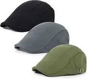[Geyanuo] 3Pcs Cotton Newsboy Hat for Men Cool Adjustable Flat Cap, Black+darkgrey+armygreen, One Size
