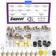 Swpeet 32Pcs 8 Type B1K 5K 10K 50K 100K 250K 500K 1M Ohm 6 Pins Split Shaft Rotary Linear Dual Taper Audio B Type Potentiometer with 3 Kinds Aluminum Alloy Knob(WH148) and Washers and Nuts Kit