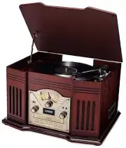 All-in-One Turntable with 3-Speed Record Player, Bluetooth, CD, Cassette