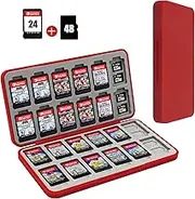 FYY Nintendo Switch Game Case Holder - Red Nintendo Switch Cartridge Case with 24 Game Card Slots & 48 Micro SD Card Slots, Hard Shell, Silicone Lining