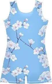 [FRODOTGV] Sweet Cherry Blossom Blue Girl Gymnastic Leotards Children 1 Piecing Dance Unitards for Exercise, Playing, Biketard