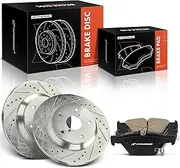 A-Premium 11.22 in (285 mm) Rear Drilled and Slotted Disc Brake Rotors + Ceramic Pads Kit Compatible with Select Subaru Models - Forester 2019, 6-PC Set